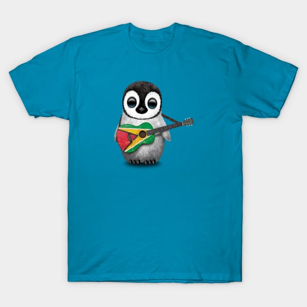 Baby Penguin Playing Guyanese Flag Guitar T-Shirt by jeffbartels